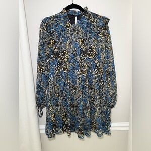 It's Dreamy Blue Multi Floral Print Long Sleeve Babydoll Dress